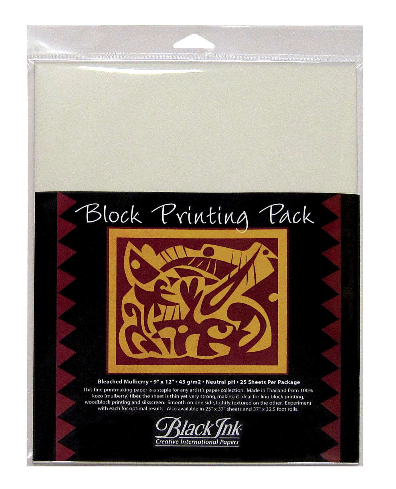 PAPER BLACK INK MULBERRY BLOCK PRINTING BLEACHED 9X12 IN PK OF 25