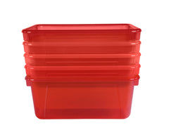 SCHOOL SMART TRANSLUCENT STORAGE BIN - 7-7/8 X 12-1/4 X 5-3/8  - RED - PACK OF 5