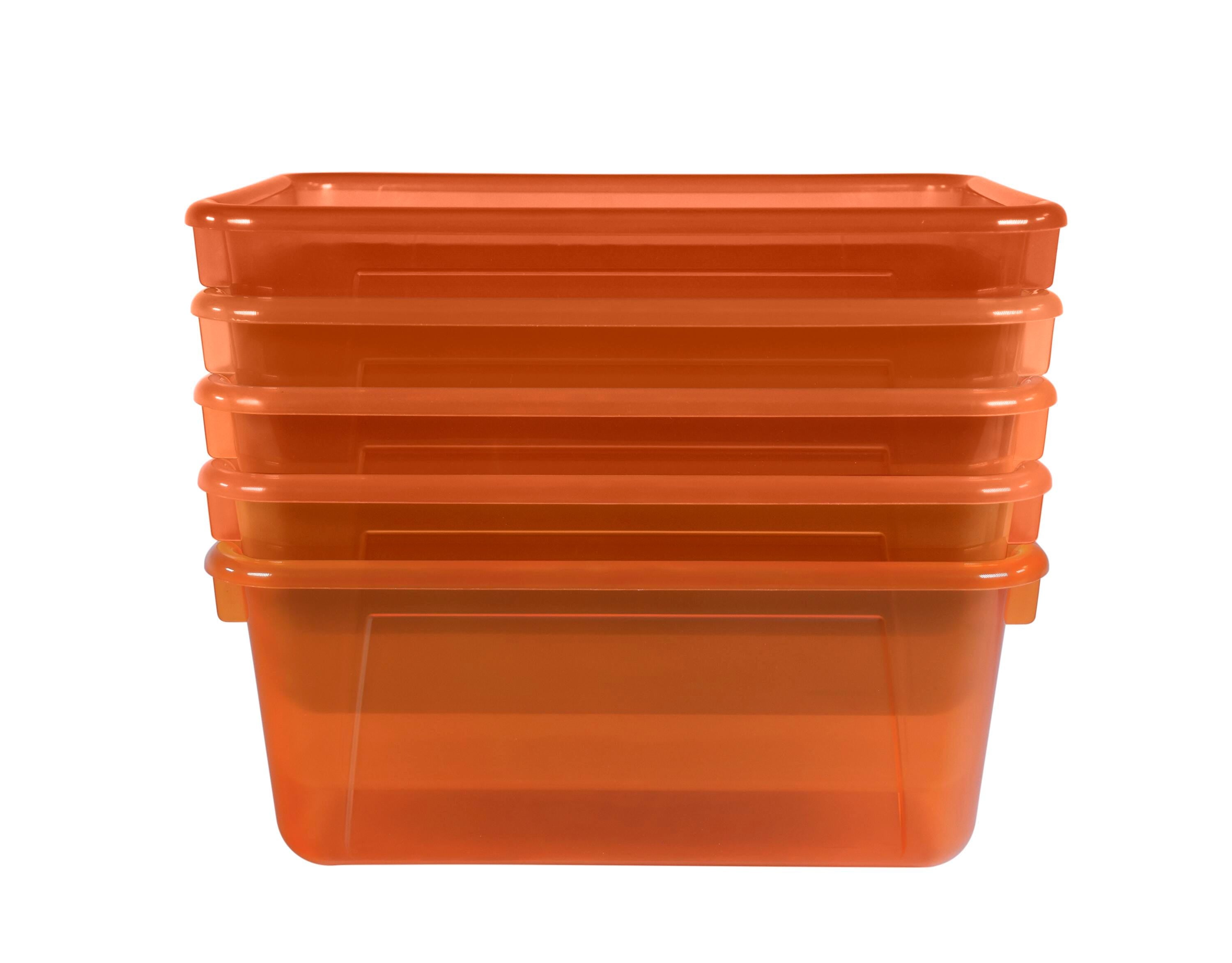 SCHOOL SMART TRANSLUCENT STORAGE BIN - 7-7/8 X 12-1/4 X 5-3/8  - ORANGE - PACK OF 5