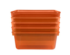 SCHOOL SMART TRANSLUCENT STORAGE BIN - 7-7/8 X 12-1/4 X 5-3/8  - ORANGE - PACK OF 5