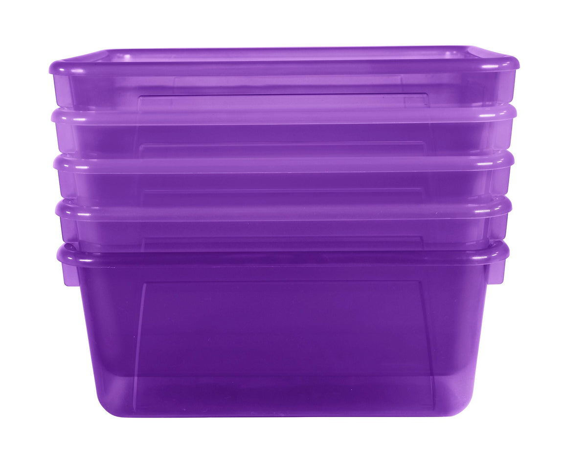SCHOOL SMART TRANSLUCENT STORAGE BIN - 7-7/8 X 12-1/4 X 5-3/8  - VIOLET - PACK OF 5