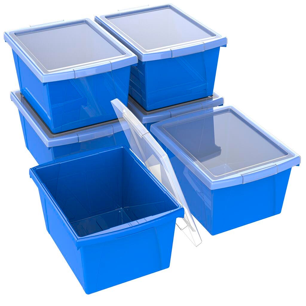 STORAGE BIN 4 GAL WITH COVER BLUE/TRANSLUCENT PACK OF 6