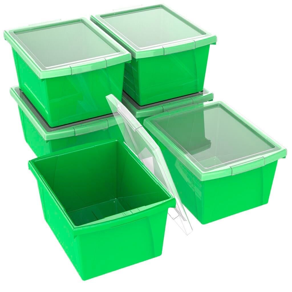 STORAGE BIN 4 GAL WITH COVER GREEN/TRANSLUCENT PACK OF 6