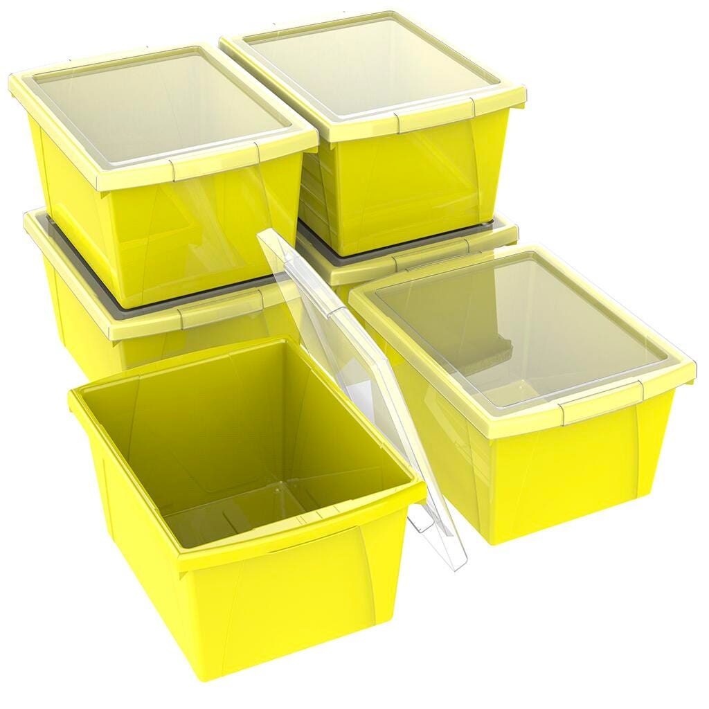 STORAGE BIN 4 GAL WITH COVER YELLOW/TRANSLUCENT PACK OF 6