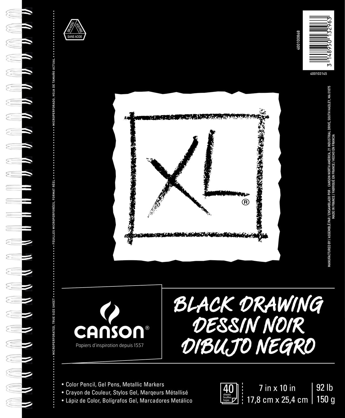 PAD DRAWING CANSON XL 7X10 IN BLACK 92 LB 40 SHTS