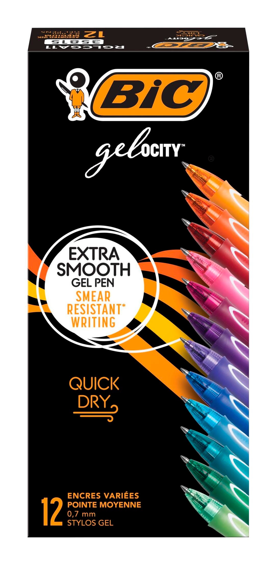 PEN BIC GEL QUICK DRY ASST FASHION SET OF 12