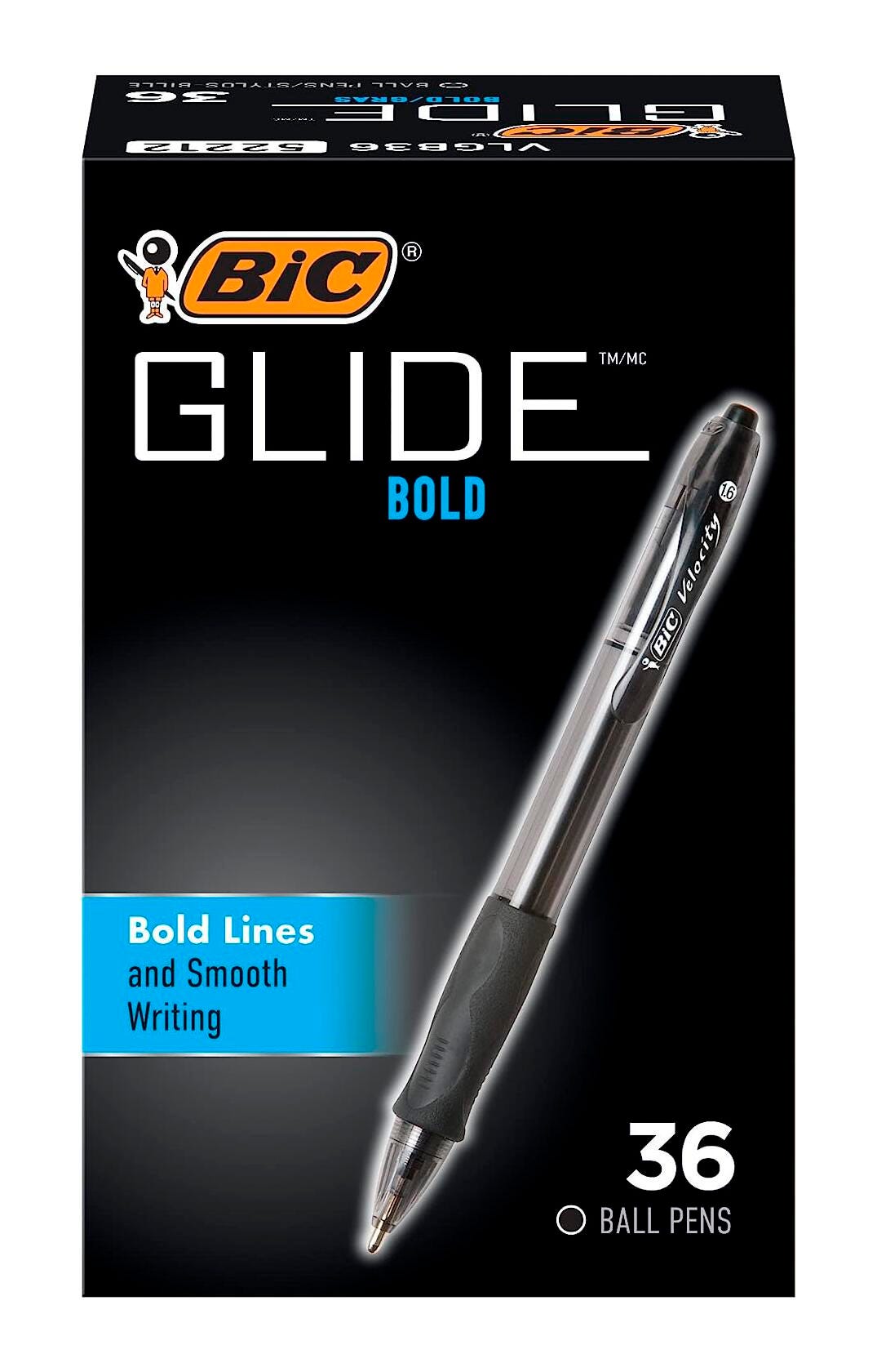 PEN BALLPOINT GLIDE BOLD 1.6MM BLACK PACK OF 36