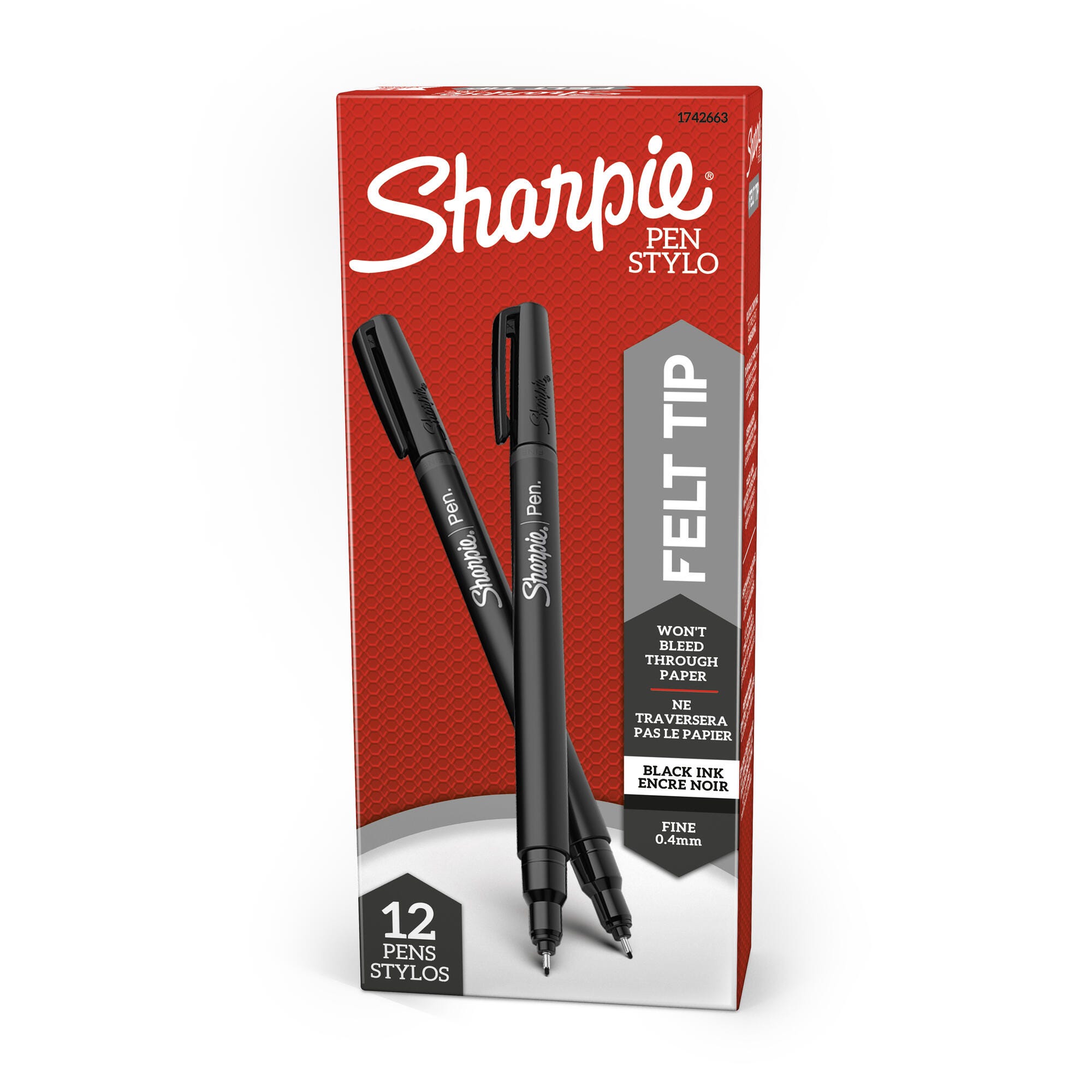 PEN SHARPIE FINE .4 MM - BLACK - PACK OF 12