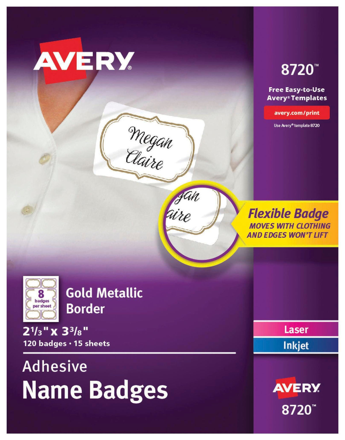 NAME BADGE ADHESIVE GOLD BORDER PK OF 120 AVE872