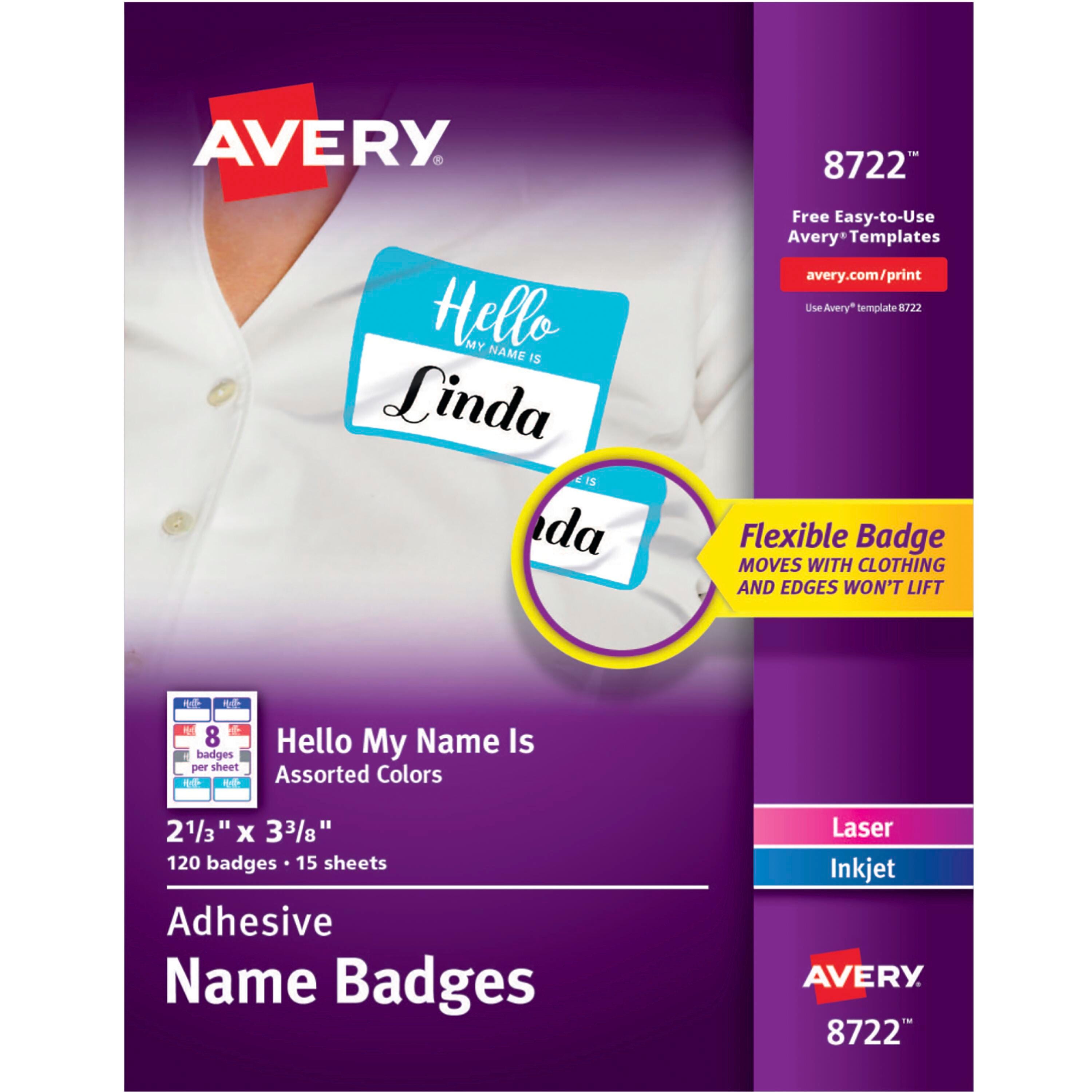 NAME BADGE ADHESIVE HELLO 2-1/3X3-3/8 IN ASST PK OF 120 AVE8722