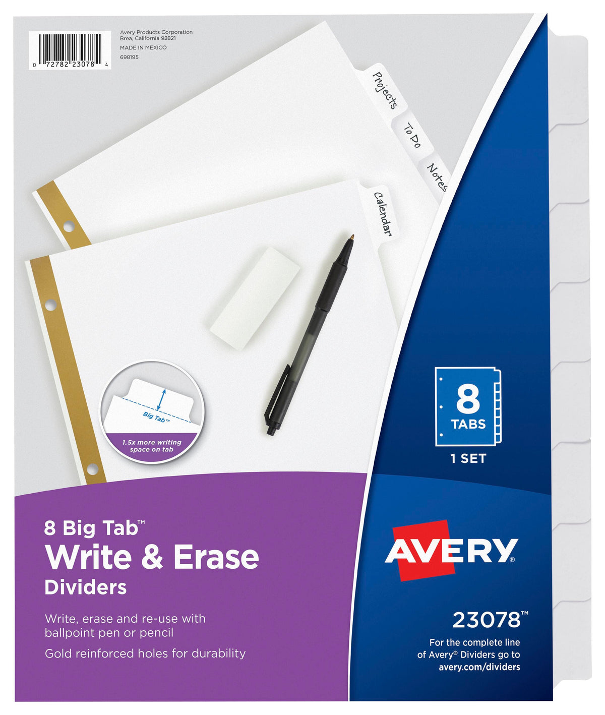 DIVIDER WRITE/ERASE 8 TAB WHITE AVE23078