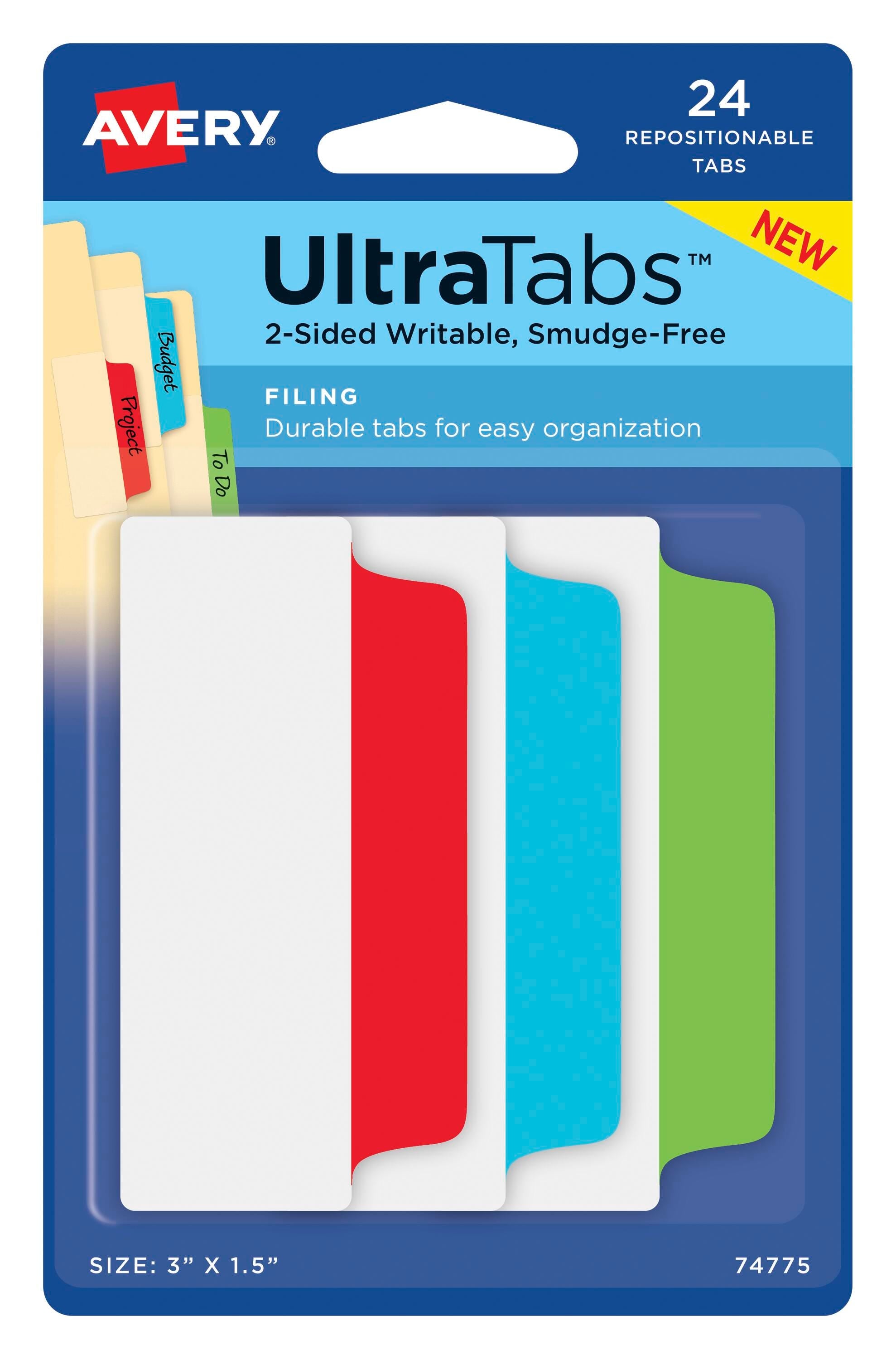 TABS ULTRA FILING 3X1.5 IN ASST PRIMARY PK OF 24 AVE74775