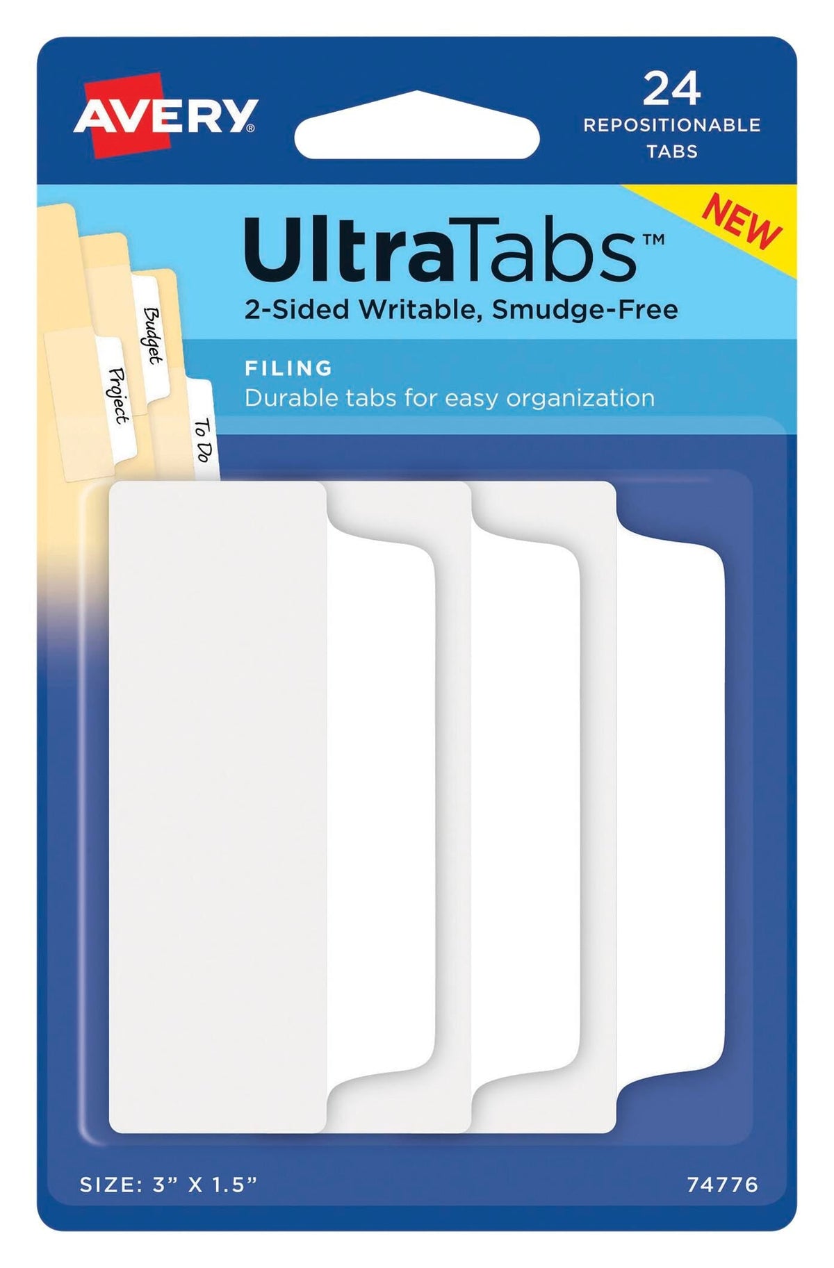 TABS ULTRA FILING 3X1.5 IN WHITE PK OF 24 AVE74776