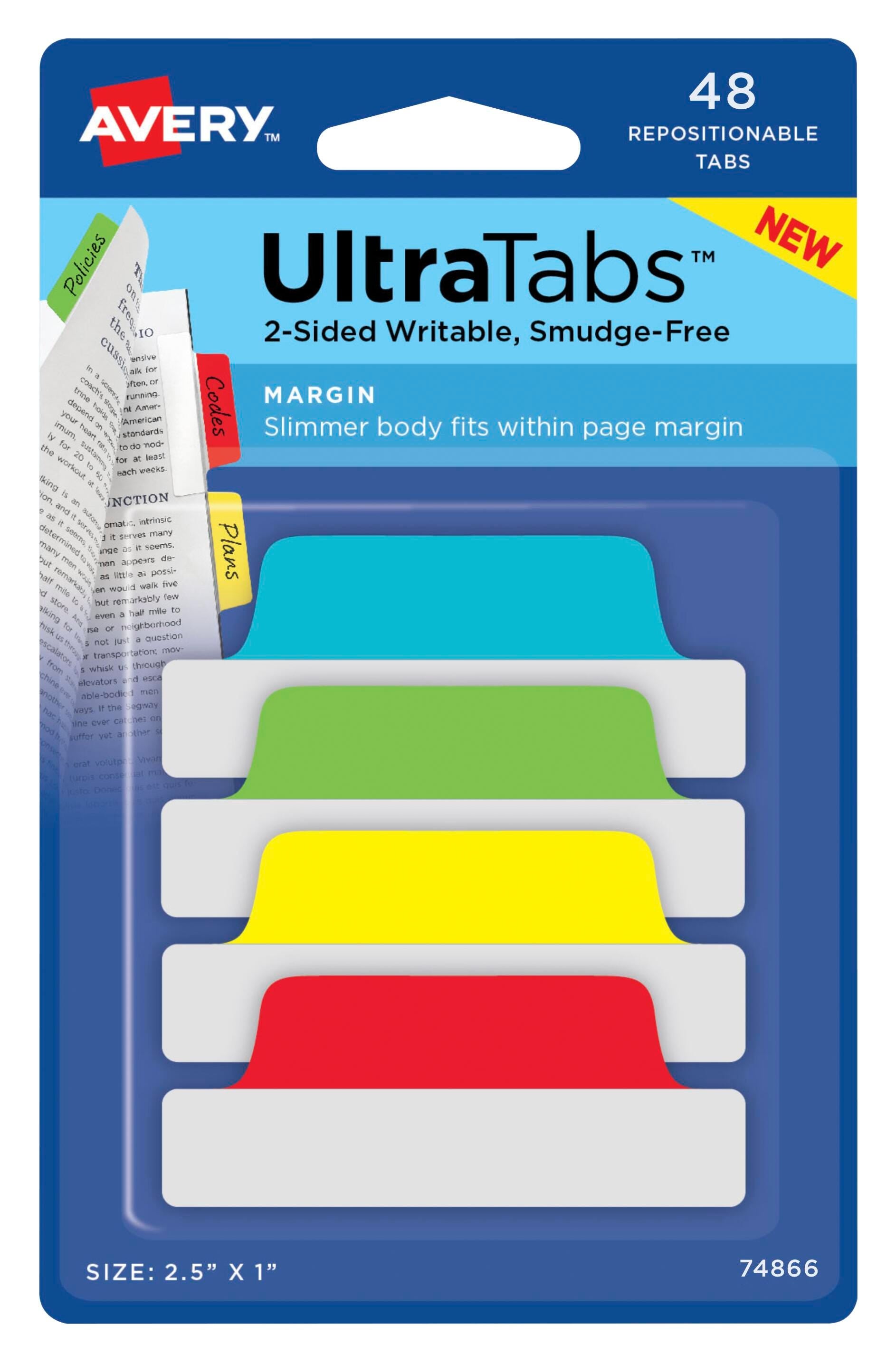 TABS ULTRA REPOSITIONABLE 2.5X1 IN ASST PRIMARY PK OF 48 AVE74866