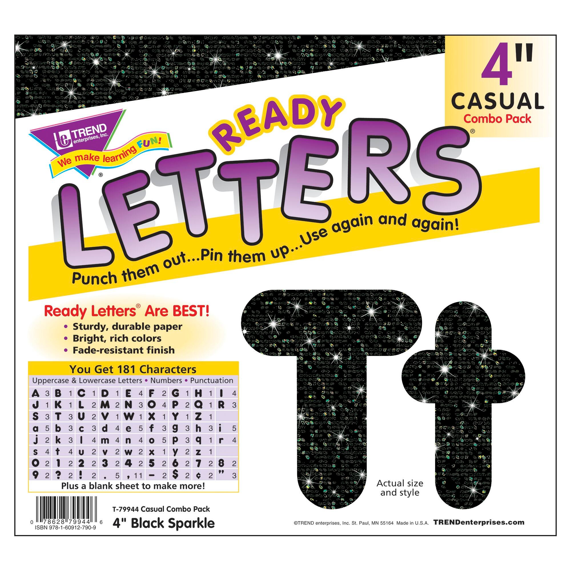 LETTERS READY TREND 4 IN PLAYFUL BLACK SPARKLE SET OF 183