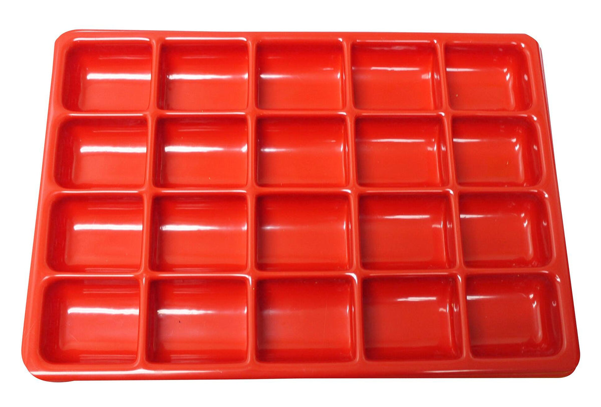 TRAY 17-1/2 X 12-1/4 X 1-1/2 IN 20 COMPARTMENT RED