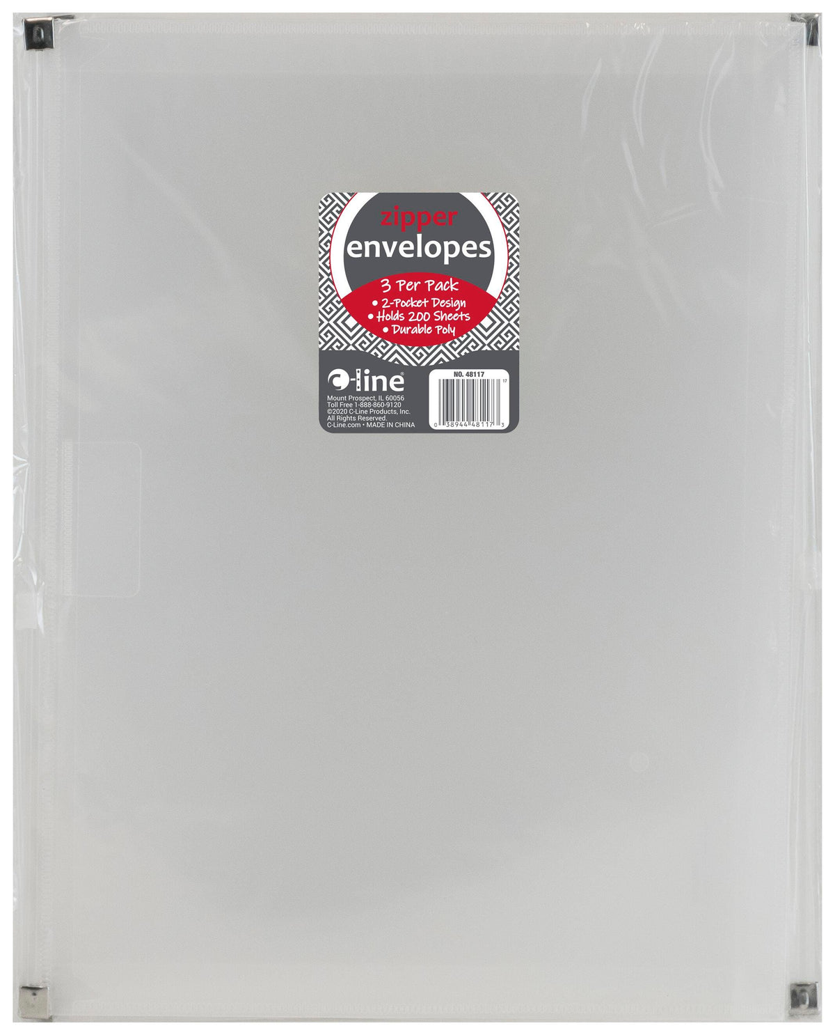 ENVELOPE POLY ZIP N GO 2 POCKET CLEAR PACK OF 3