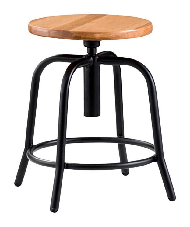 STOOL - NATIONAL PUBLIC SEATING HARDWOOD SEAT - 18-25 IN ADJUSTABLE HEIGHT STOOL - BLACK FRAME