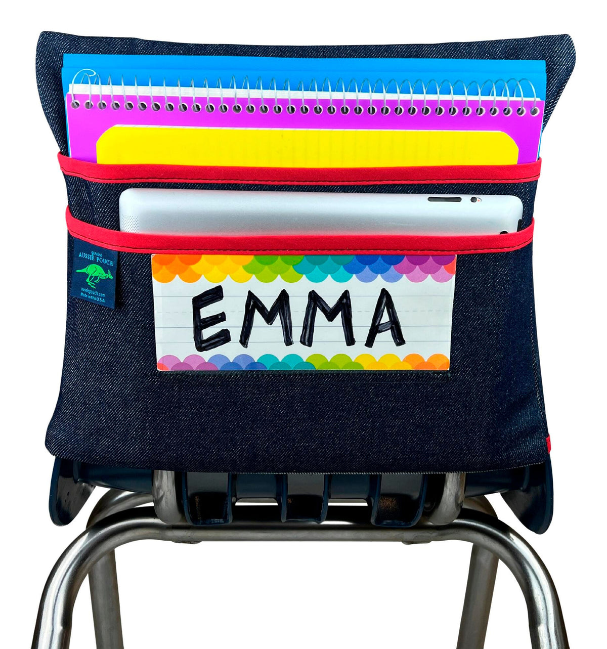 CHAIR POCKET LARGE 17 IN RED TRIM WITH NAME POCKET