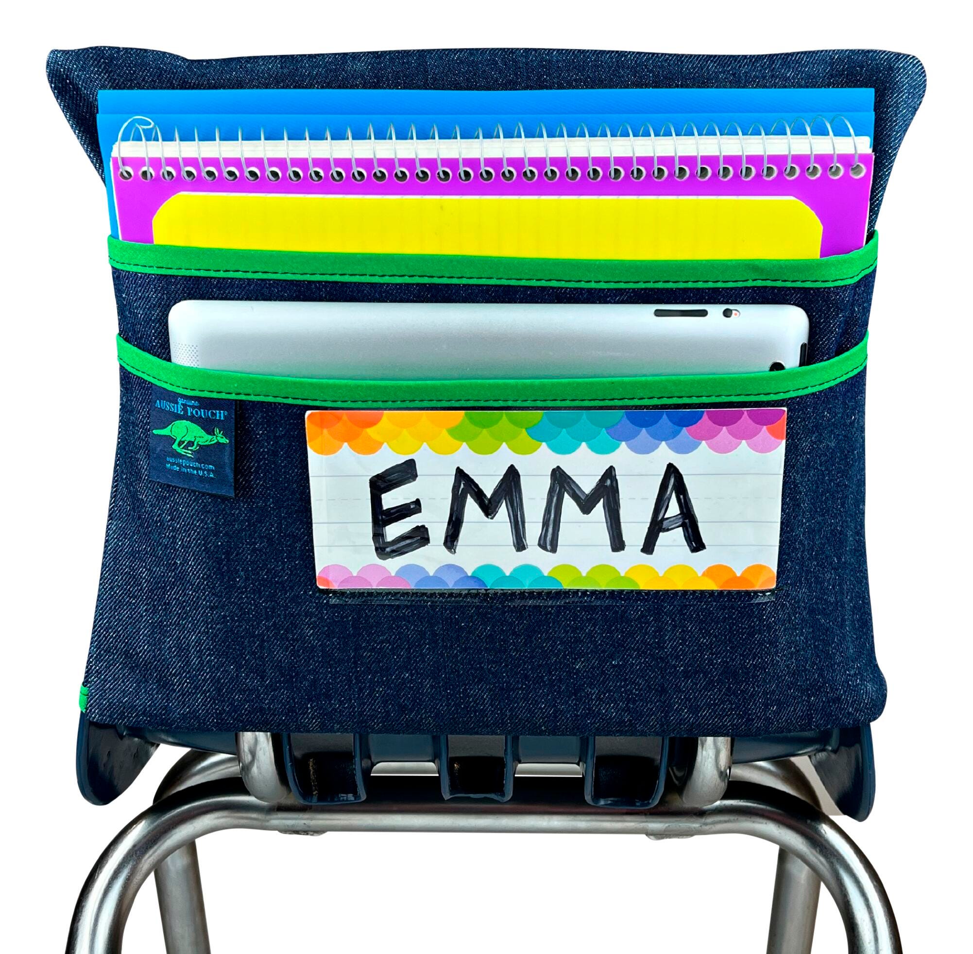 CHAIR POCKET ORIGINAL 13 IN GREEN TRIM WITH NAME POCKET
