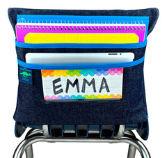 CHAIR POCKET MEDIUM 15 IN BLUE TRIM WITH NAME POCKET