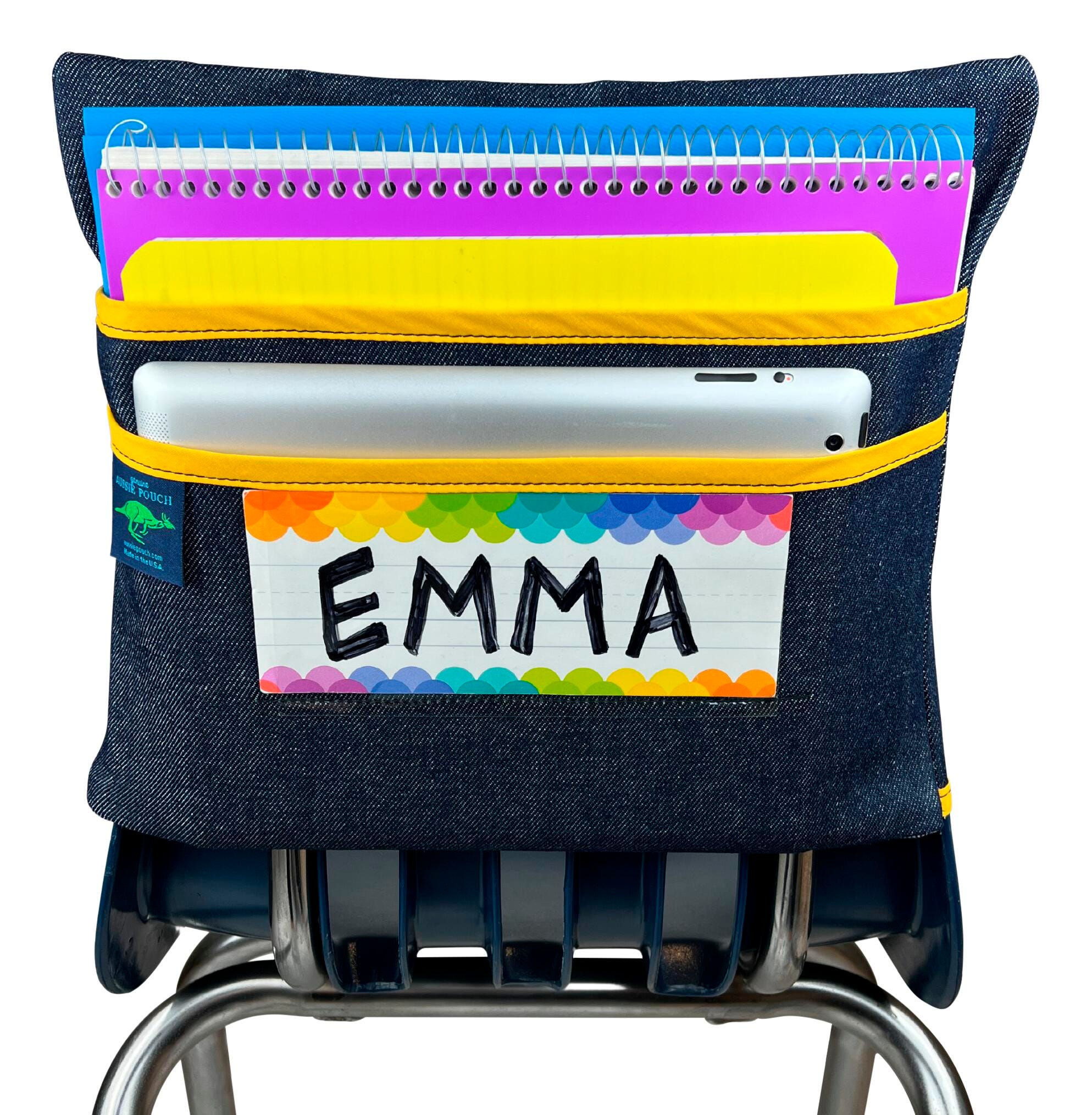 CHAIR POCKET MEDIUM 15 IN YELLOW TRIM WITH NAME POCKET