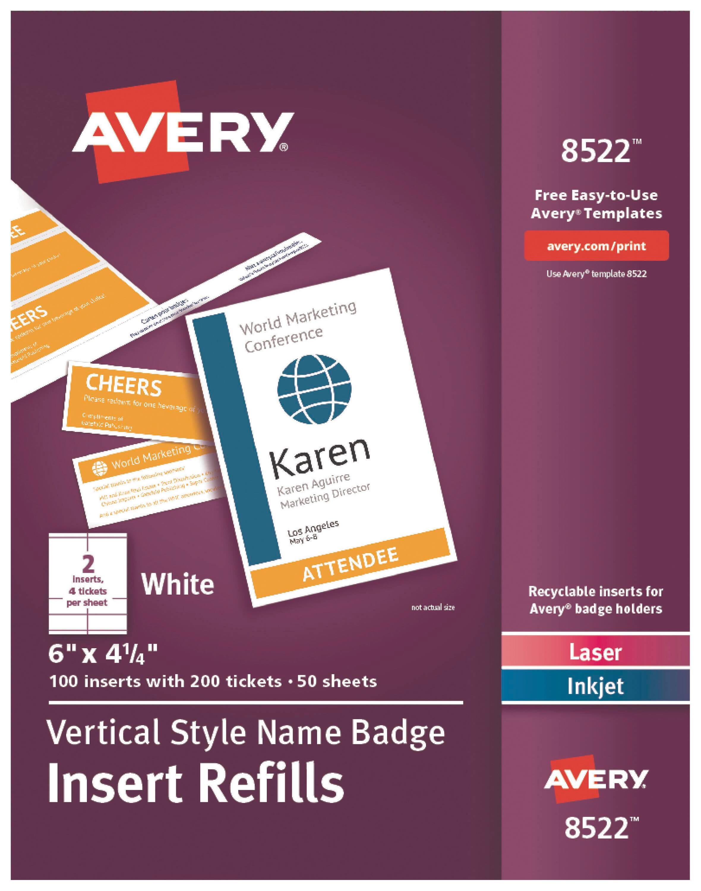 BADGE - REFILL - 6X4IN - AVE8522 - PACK OF 100