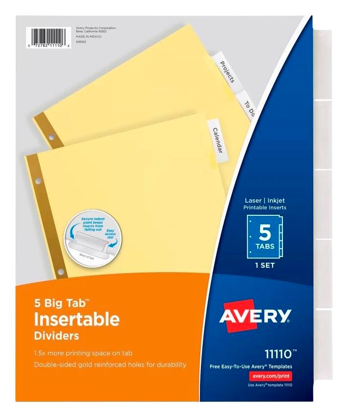 DIVIDERS INSERTABLE 1 SIDED 5 TAB CLEAR 1 SET AVE11110