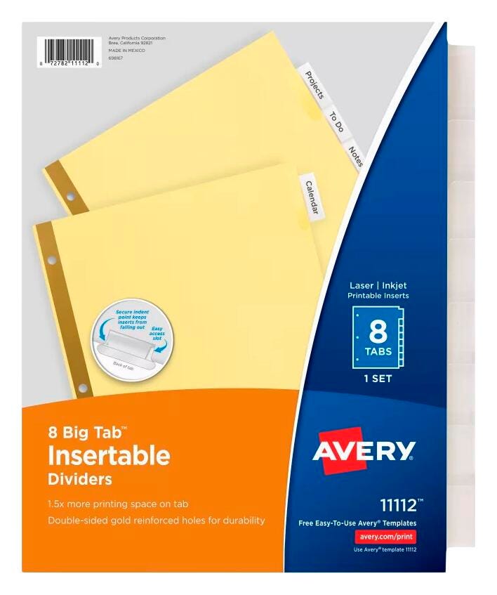 DIVIDERS INSERTABLE 1 SIDED 8 TAB CLEAR 1 SET AVE11112