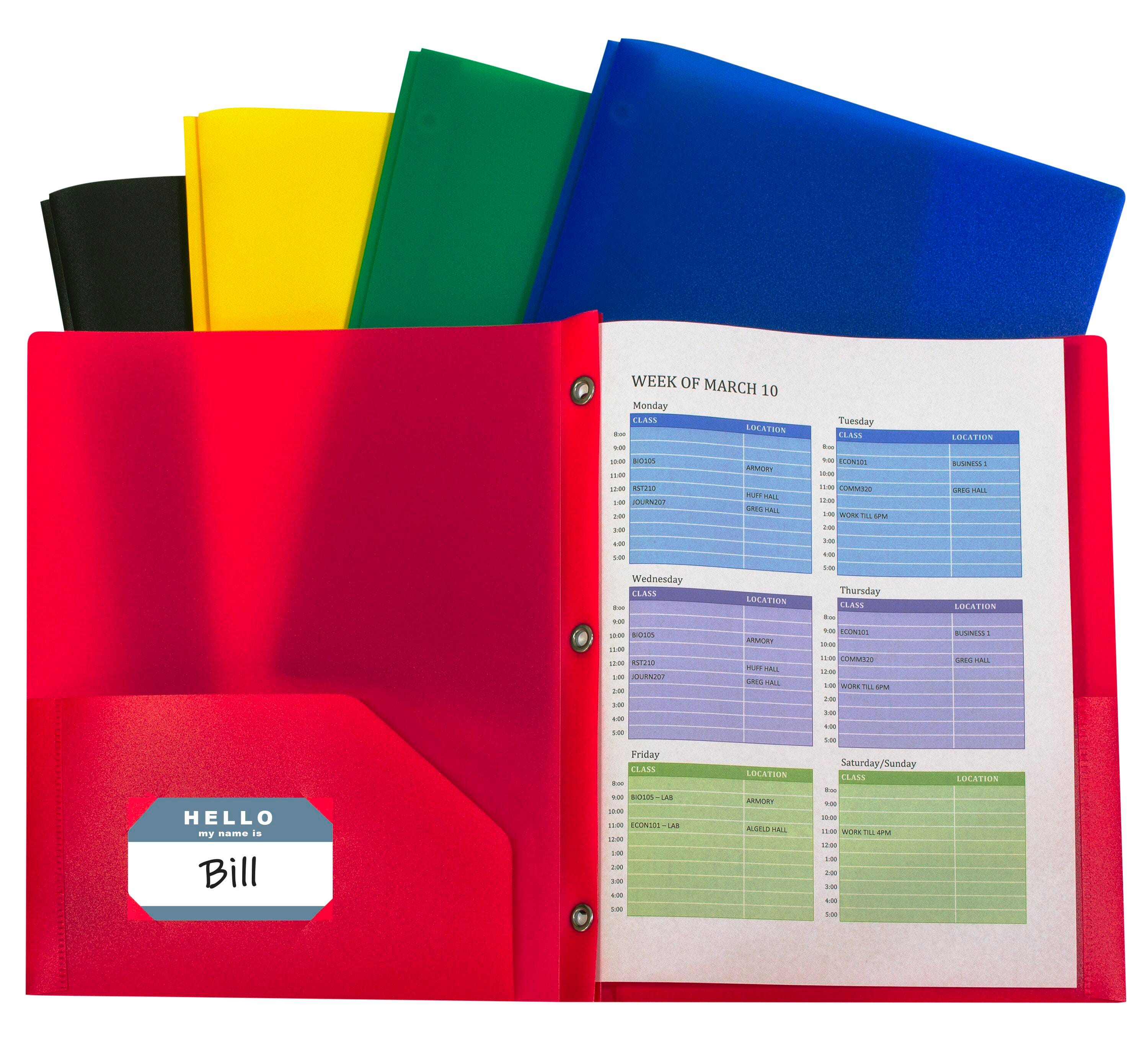 FOLDER 2-POCKET POLY W/PRONGS ASST COLOR SET OF 10