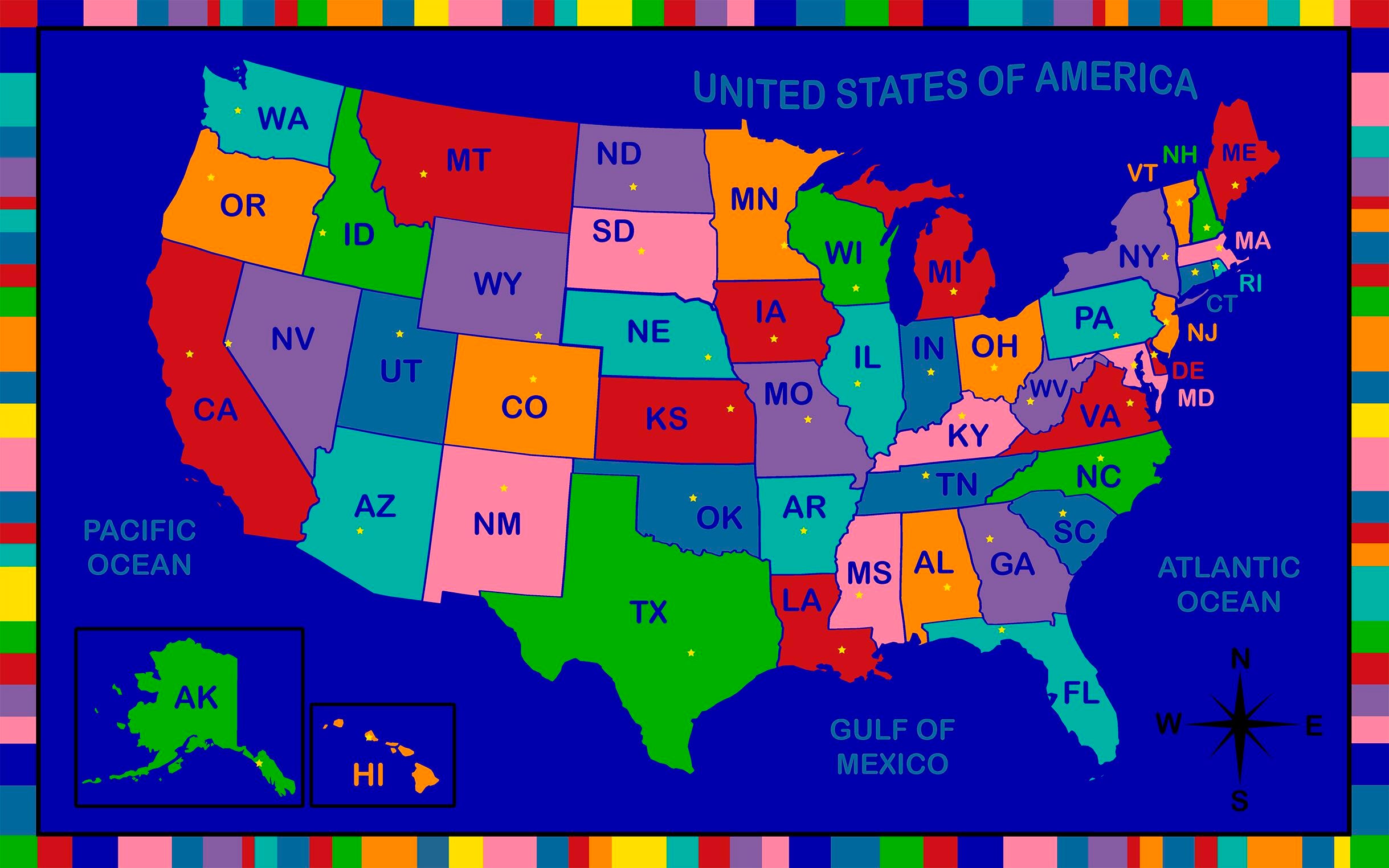 CHILDCRAFT - CARPETS - ABC FURNISHINGS UNITED STATES CAPITAL MAP - RECTANGLE - 8 FT X 12 FT