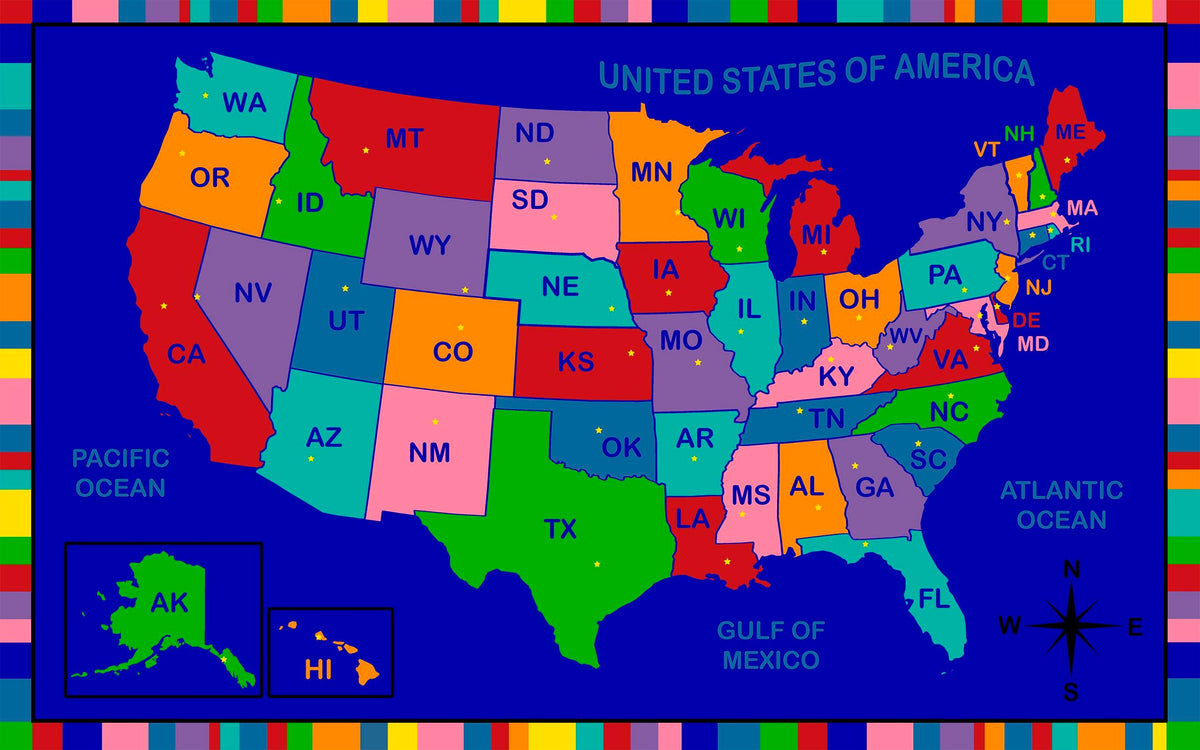 CHILDCRAFT - CARPETS - ABC FURNISHINGS UNITED STATES CAPITAL MAP - RECTANGLE - 8 FT X 12 FT