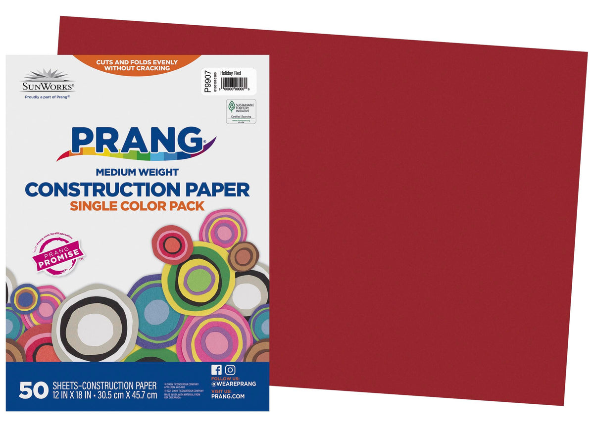 CONST PPR 12X18 HOLIDAY RED PRANG PACK OF 50