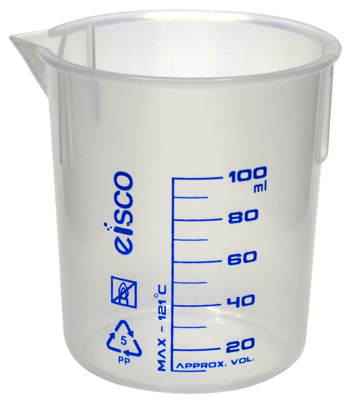 BEAKER POLYPROPYLENE SCREEN PRINTED 100ML