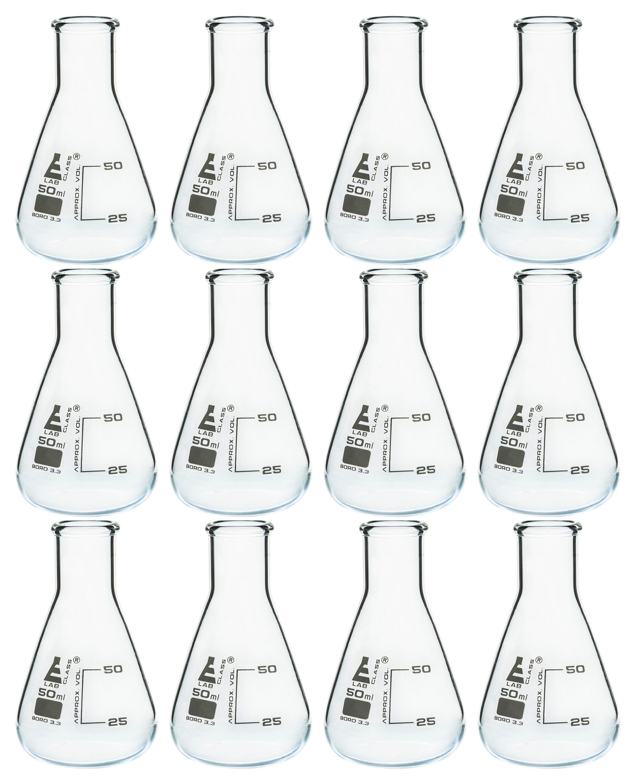 FLASK ERLENMEYER GLASS NARROW NECK 50ML PACK OF 12