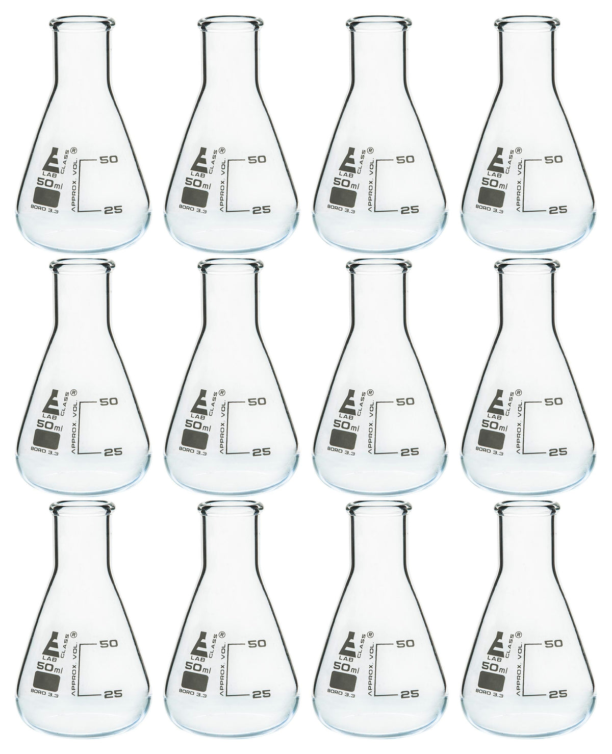 FLASK ERLENMEYER GLASS NARROW NECK 50ML PACK OF 12