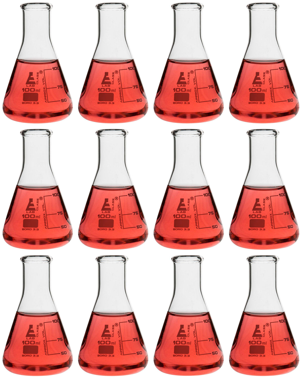 FLASK ERLENMEYER GLASS NARROW NECK 100ML PACK OF 12