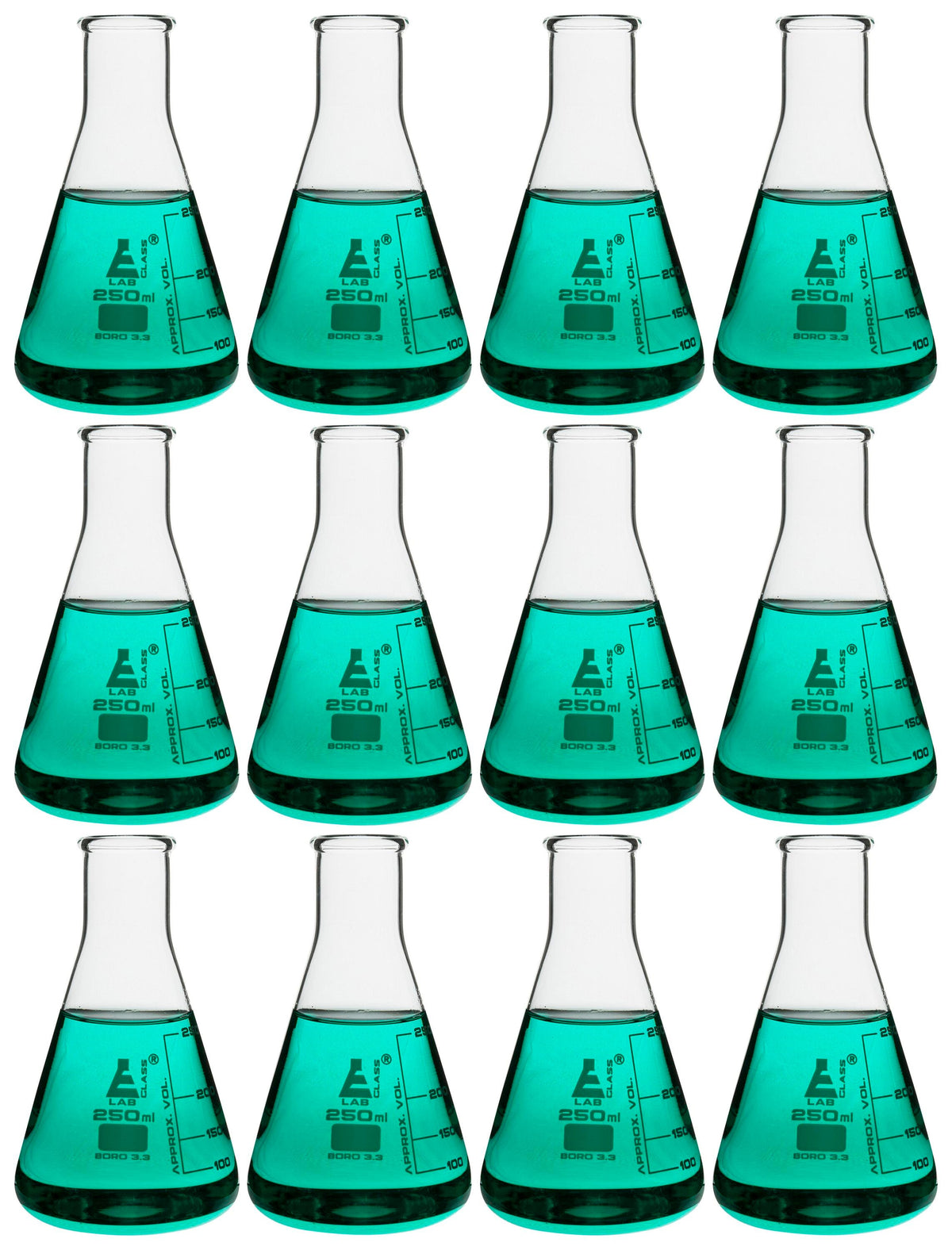 FLASK ERLENMEYER GLASS NARROW NECK 250ML PACK OF 12