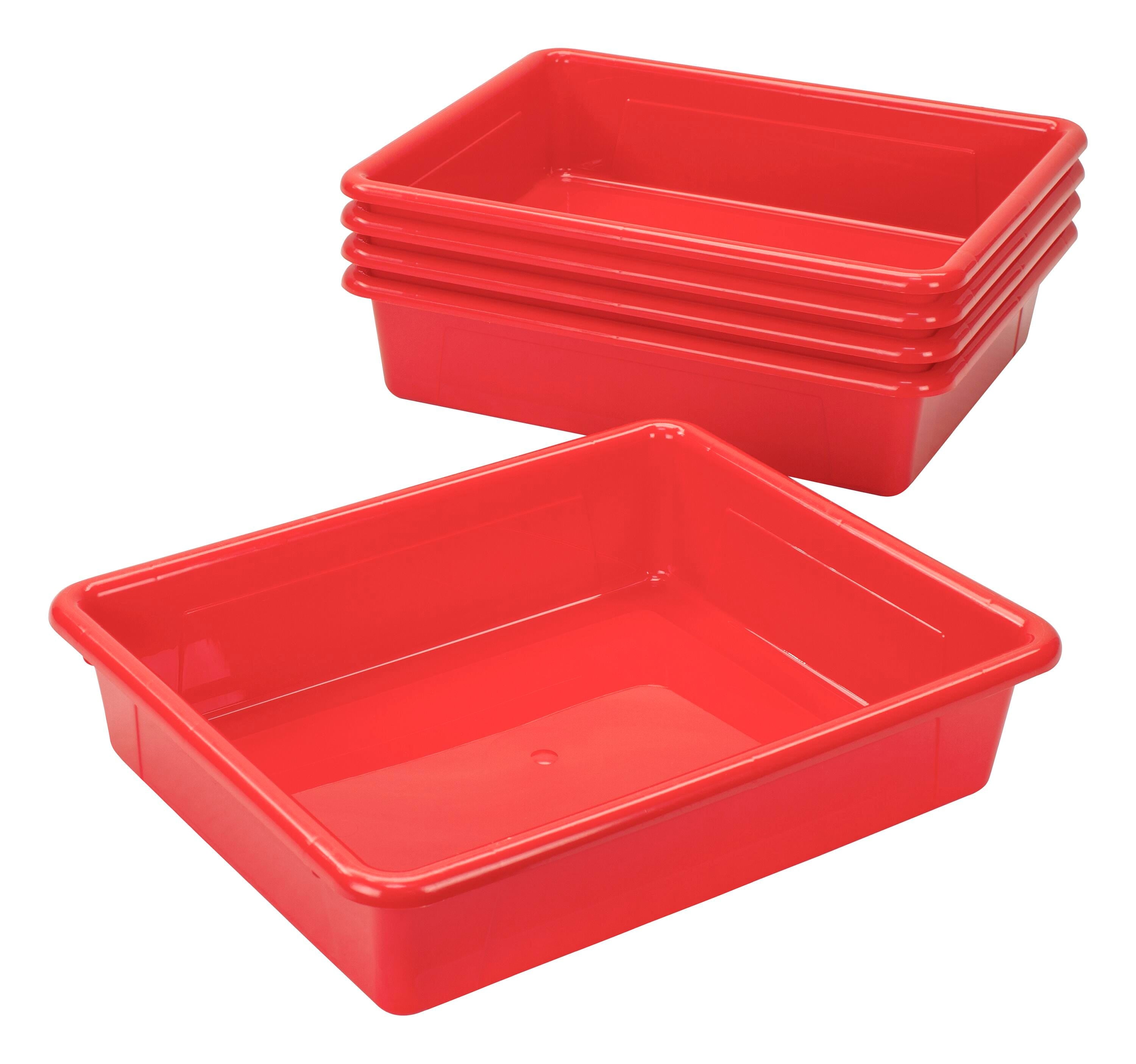 SCHOOL SMART STORAGE TRAY - 10-3/4 X 13-1/4 X 3 INCHES - RED - PACK OF 5