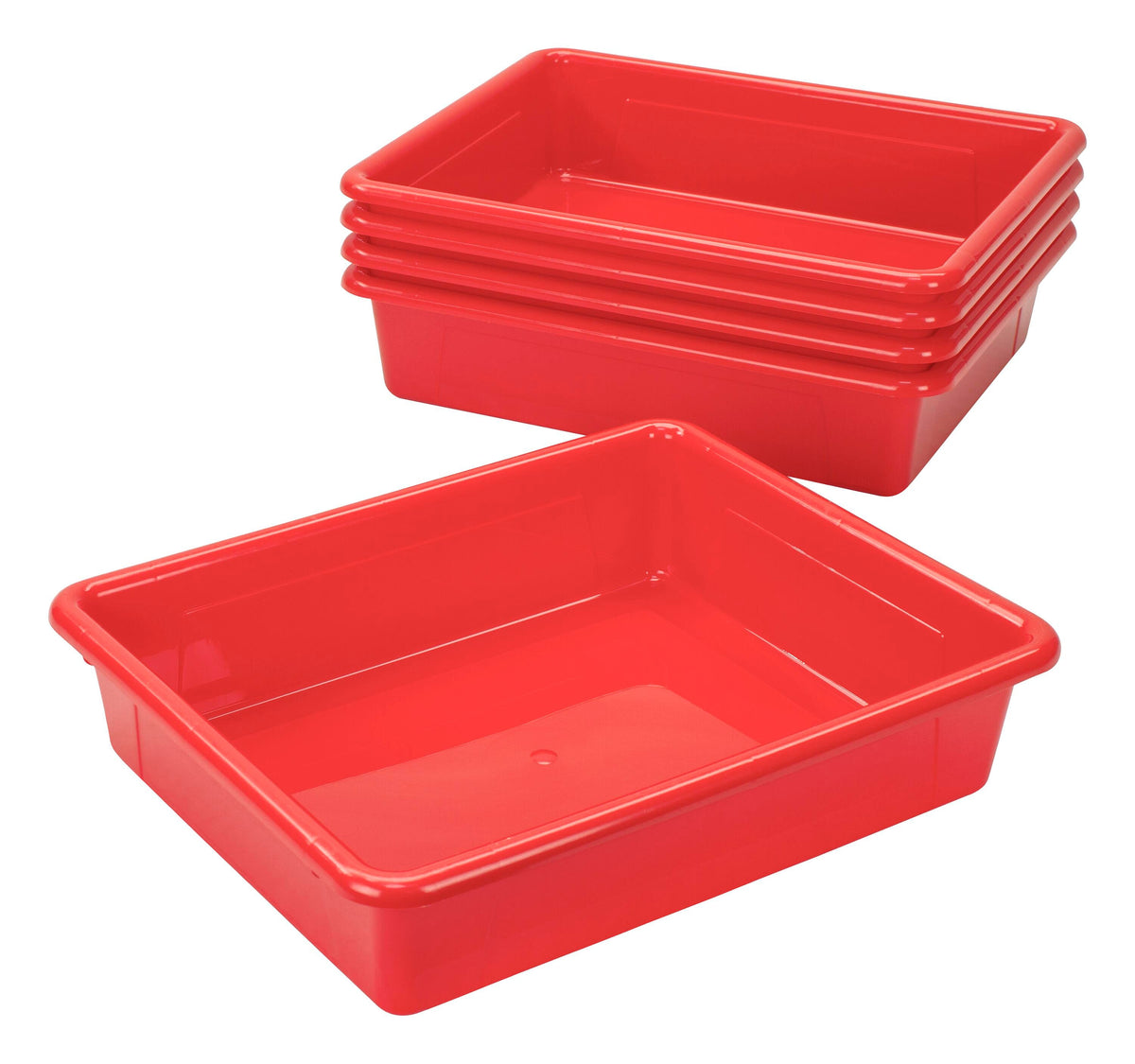 SCHOOL SMART STORAGE TRAY - 10-3/4 X 13-1/4 X 3 INCHES - RED - PACK OF 5