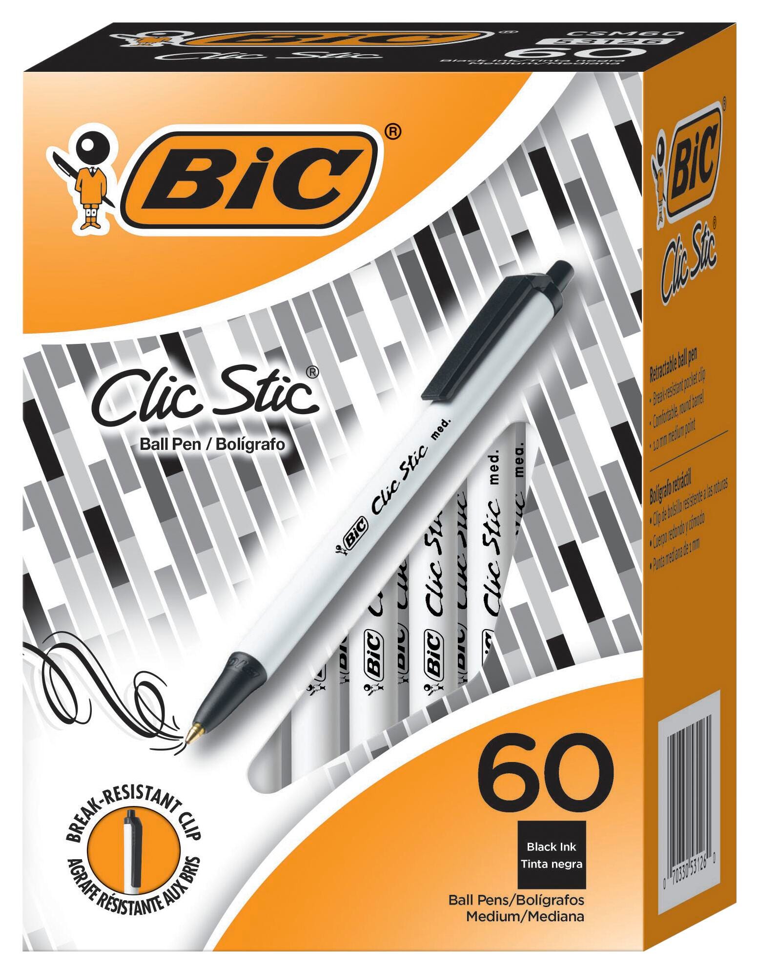 PEN BALLPOINT BIC CLIC STIC MEDIUM 1.0MM BLACK PACK OF 60