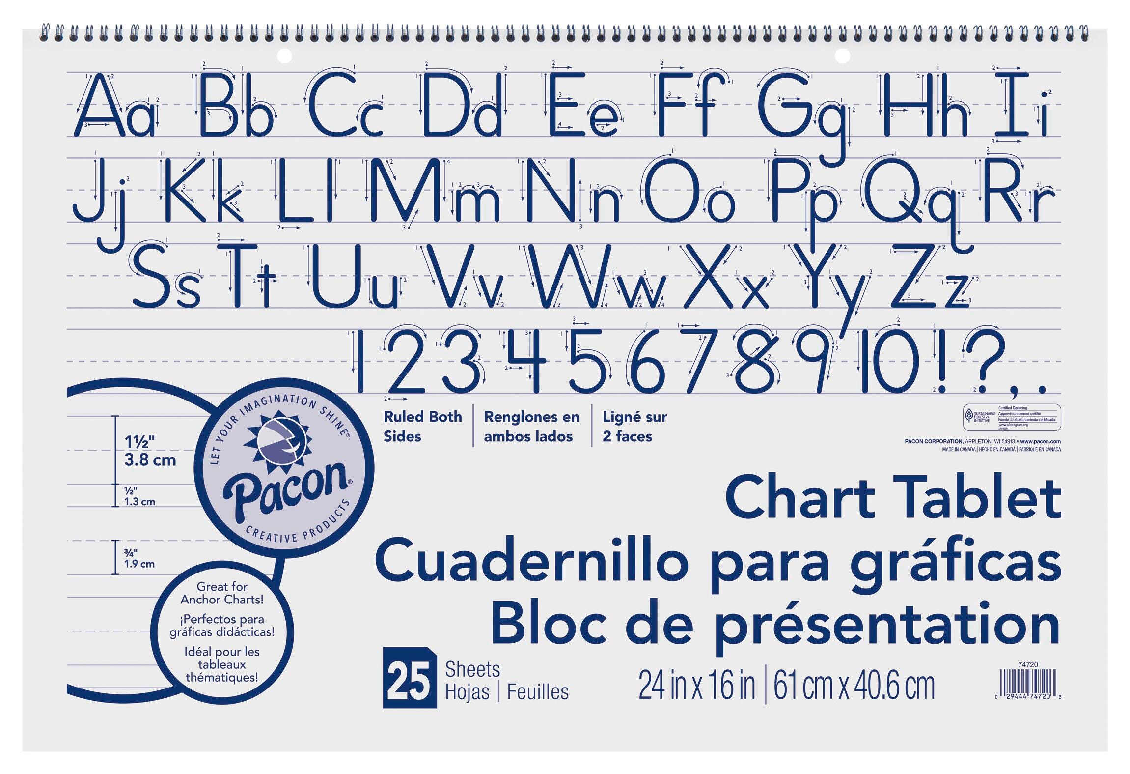 PAPER CHART TABLET PACON 24X16 IN 1.5 RULED 25 SHTS