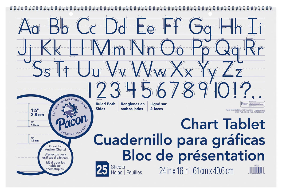 PAPER CHART TABLET PACON 24X16 IN 1.5 RULED 25 SHTS