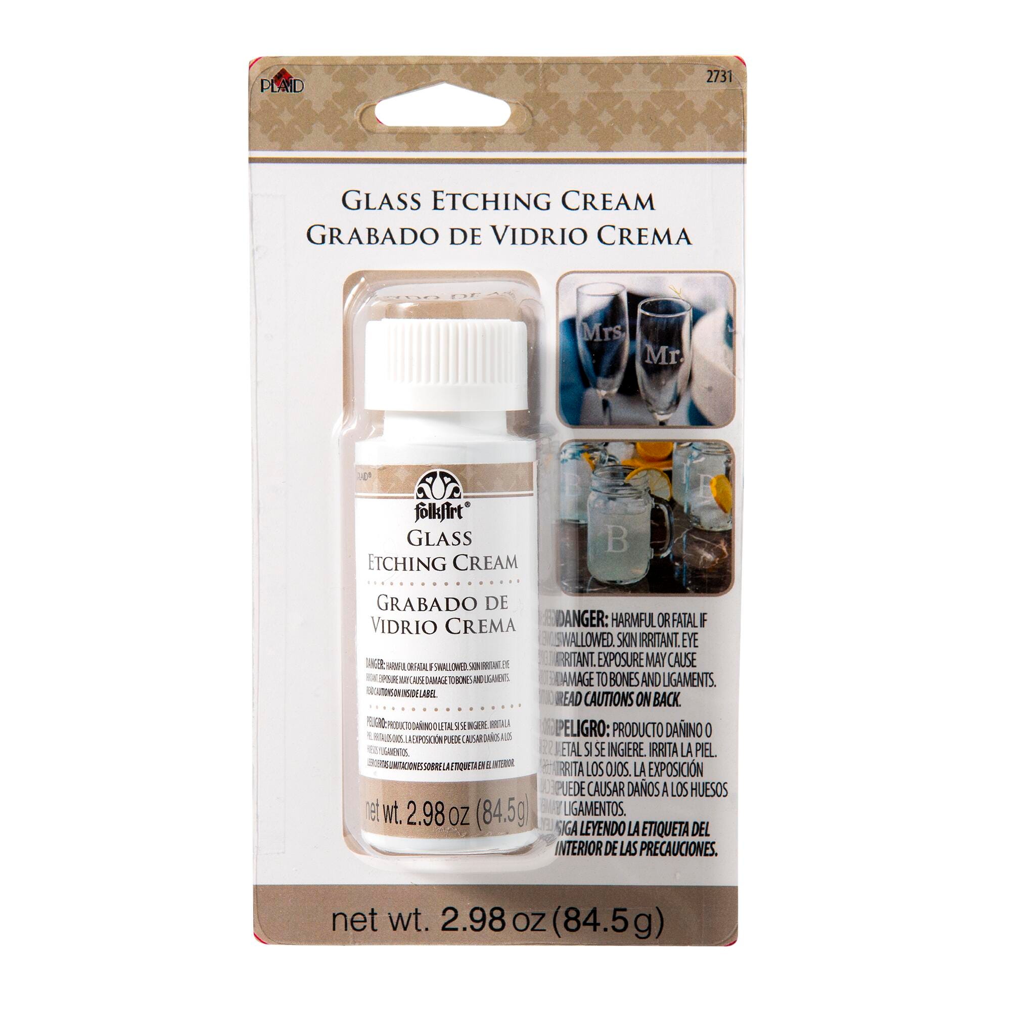 CREAM GLASS ETCHING FOLKART 2.98 OZ