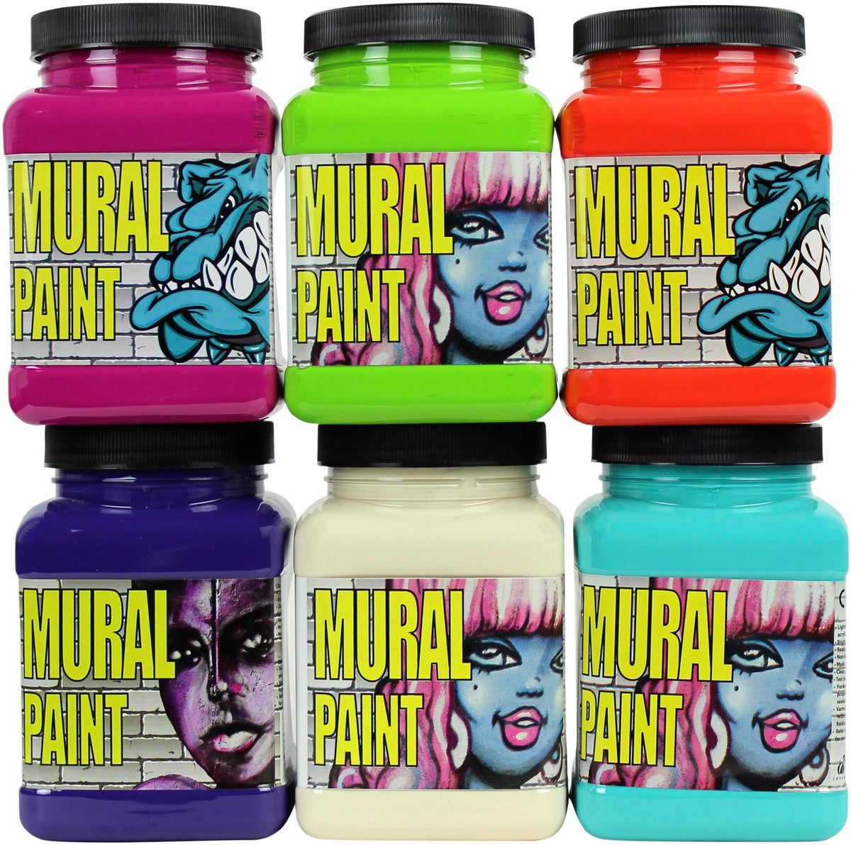 PAINT MURAL CHROMA ASSORTED BRIGHT COLORS PINT SET OF 6