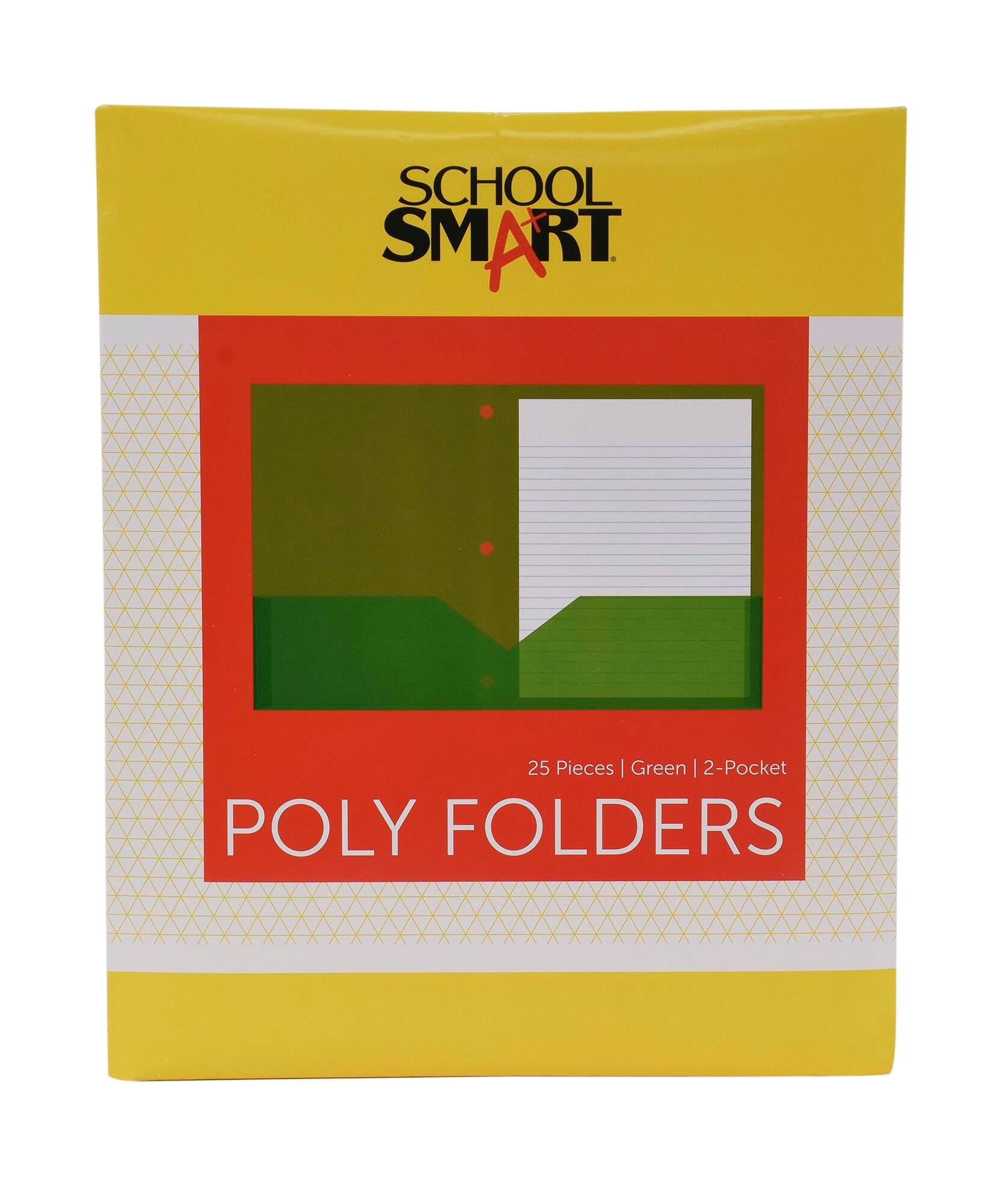 FOLDER 2-POCKET POLY 3HP GREEN PACK OF 25 SCHOOL SMART