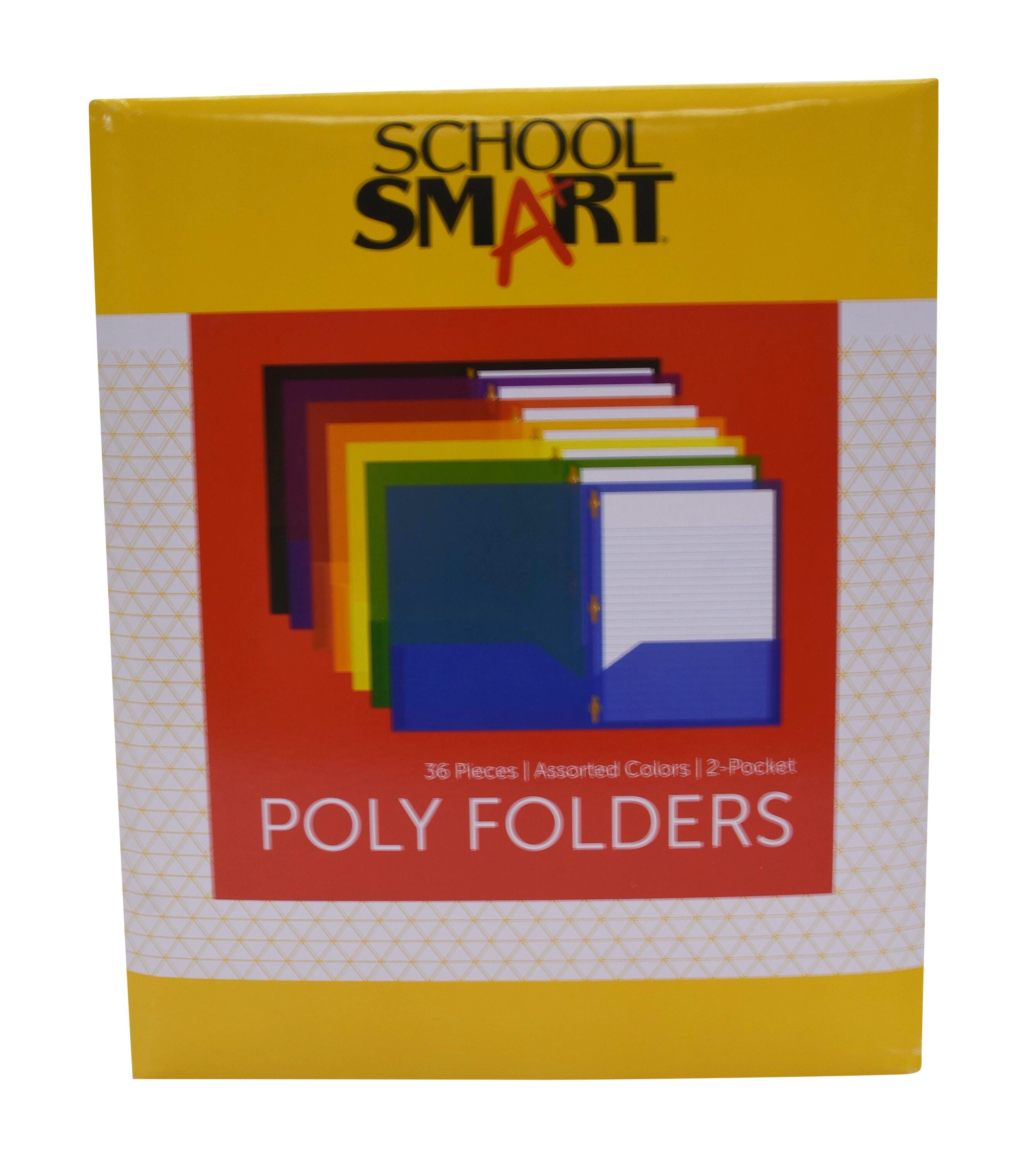 FOLDER 2-POCKET POLY W/FASTENERS ASST SET OF 36 SCHOOL SMART