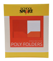 FOLDER 2-POCKET POLY 3HP RED PACK OF 25 SCHOOL SMART
