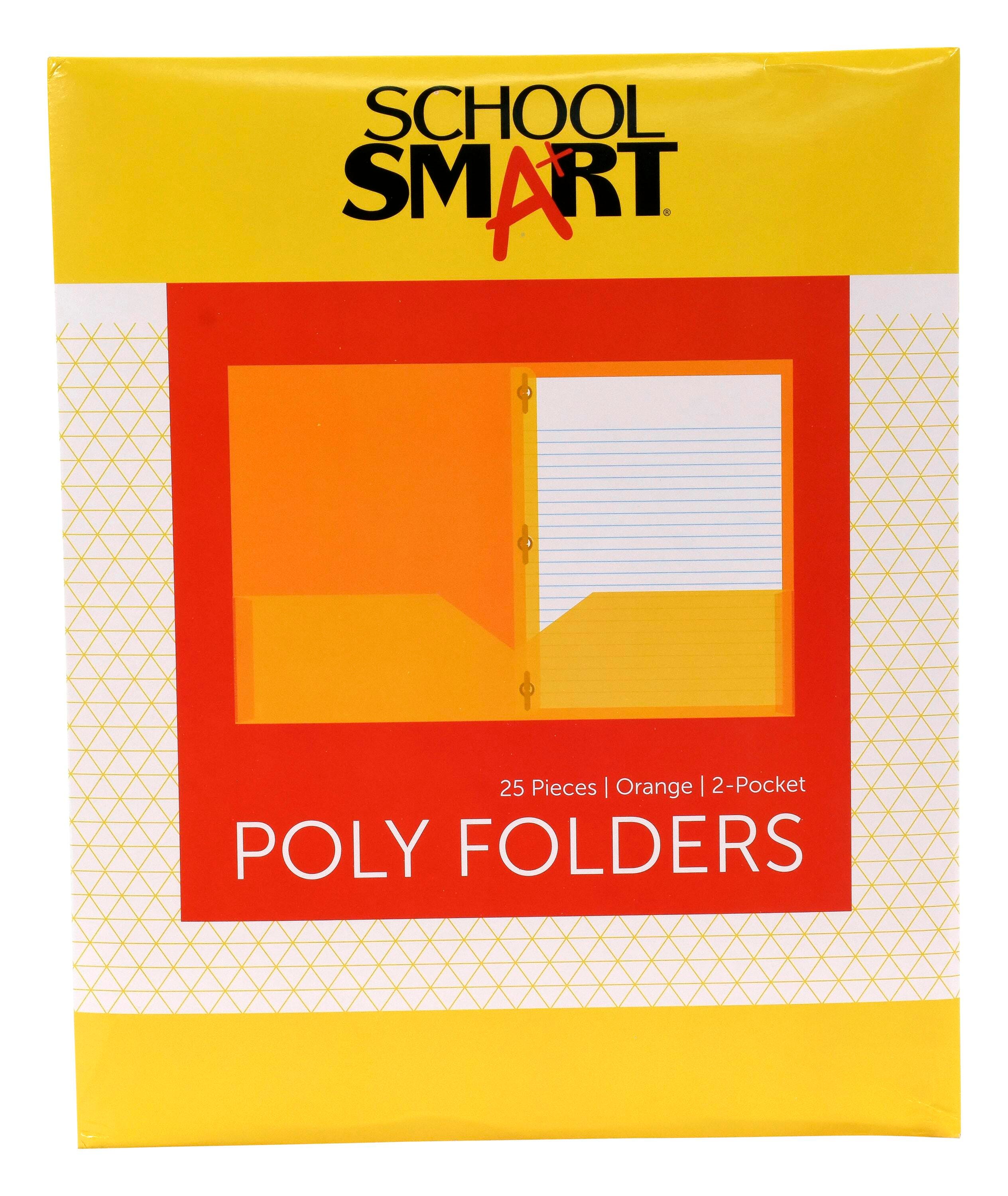 FOLDER 2-POCKET POLY W/FASTENERS ORANGE PACK OF 25 SCHOOL SMART