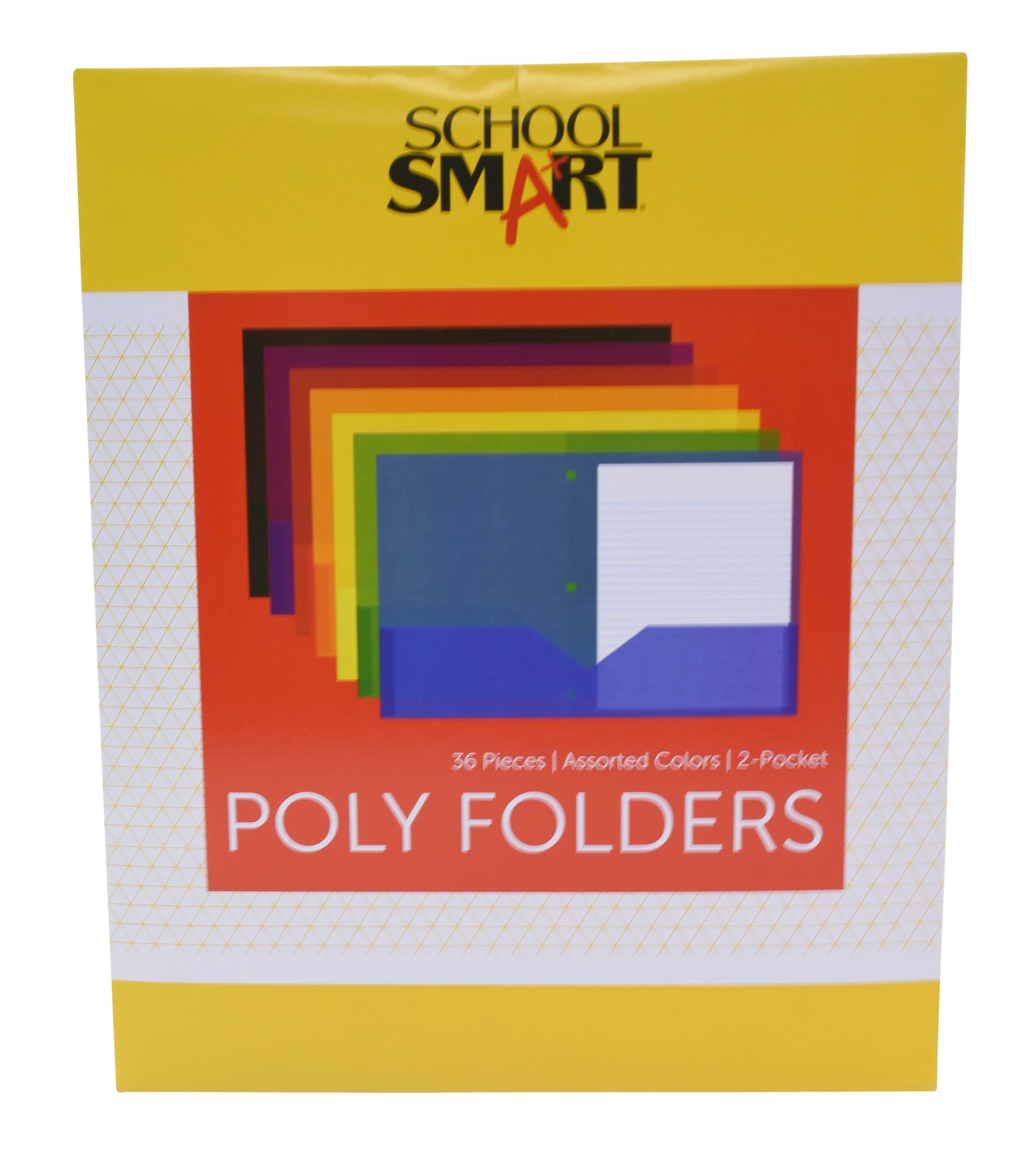 FOLDER 2-POCKET POLY 3HP ASST COLORS SET OF 36 SCHOOL SMART